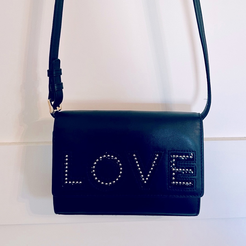 Michael Kors Black Leather Studded LOVE Crossbody Purse